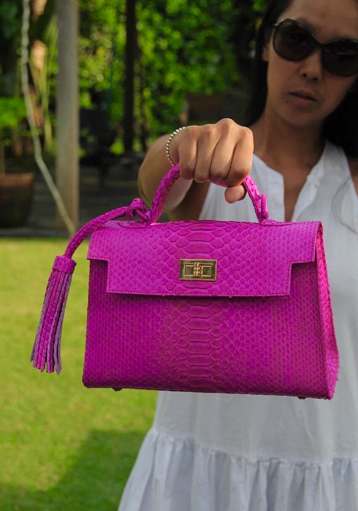 Top Handle Hot Pink Classy Genuine Python Skin Bag | Exotic Top Handle Hot Pink Classy Genuine Python Skin Bag | Exotic
