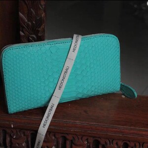 Cartera unisex de pitón auténtico turquesa / Cartera de piel azul hecha a mano / Accesorios con estampado de serpiente / Cartera de mujer color Tiffany de piel exótica