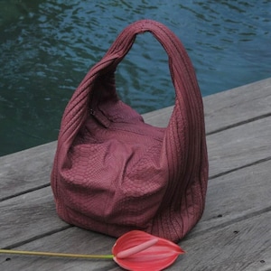 Große weiche Hobo edel Sport Frau genähte Tasche | Geldbörse aus echter Python-Haut |wein Große Elegante Leder Designer weiche Tasche Schlange | Reptil Hobo