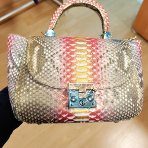 Genuine Python Top Handle Bag / Designer Bag / Exotic Leather Bag ...