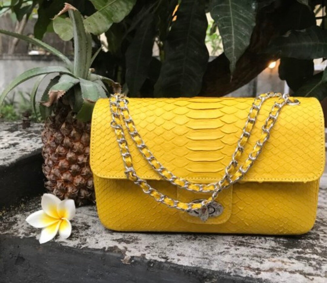 Yellow Genuine Python Skin Crossbody Chain Bag Bright Summer Bag Elegant Women Bag Chain Strap Crossbody Deep Classy Purse Gift Idea Etsy Ireland