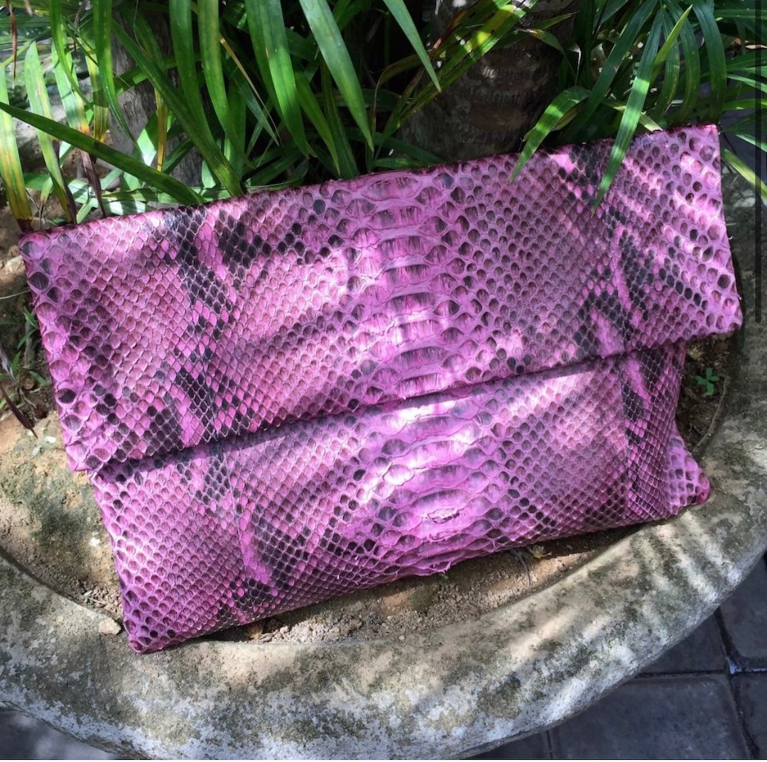 Invasive Python Bag Charm Big Pink Envelope Genuine Python Skin Clutch | Exotic Leather Bag ...