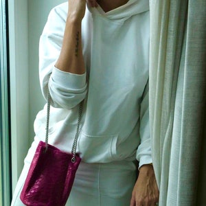 Genuine python skin bucket fuchsia chain bag / designer women purse / bright soft bag / exotic leather bags free shipping | gift for her image 4