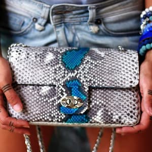 Graue und blaue echte Python-Haut-Crossbody-Kettentasche | Leuchtende Sommertasche | Elegante Frauen Tasche | Kettenriemen Crossbody Tiefe edle Geldbörse
