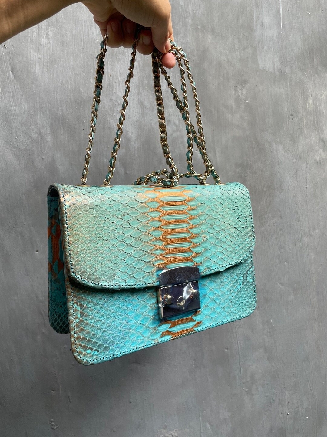 Genuine Python Skin Crossbody Blue Classy Bag| Designer Women Leather ...