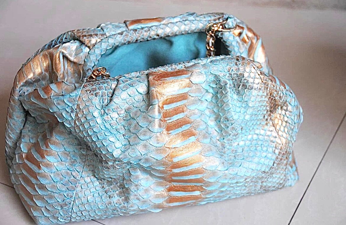 Ball Python Purse Genuine Python Skin Blue Pouch Bag | Exotic Leather Bags | Small Size ...