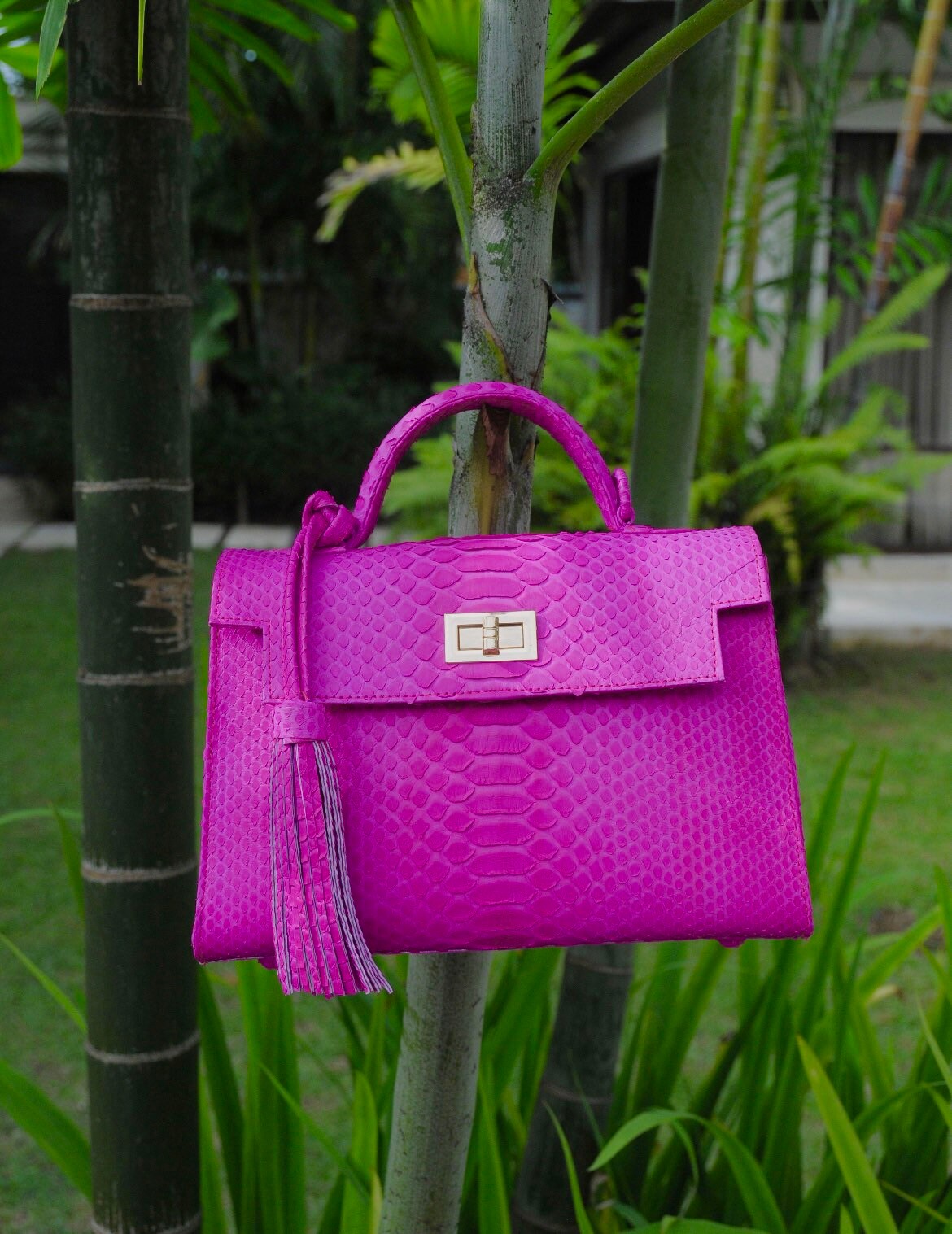 Top Handle Hot Pink Classy Genuine Python Skin Bag | Exotic Top Handle Hot Pink Classy Genuine Python Skin Bag | Exotic
