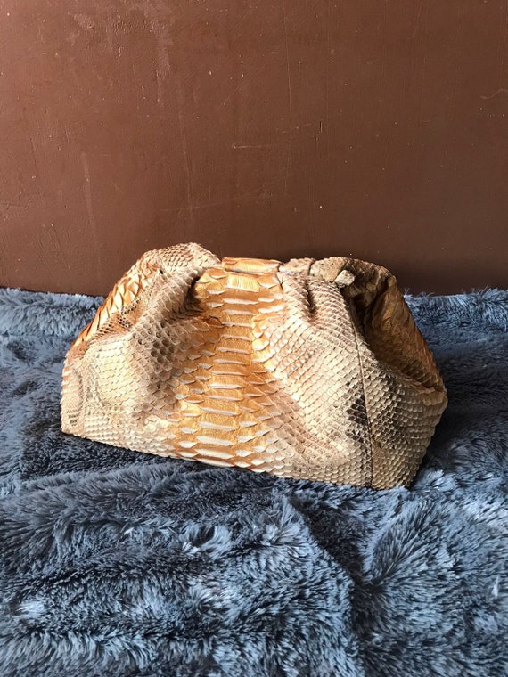 Genuine Python Skin Gold Pouch Bag Exotic Leather Bags 