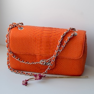 Orange Genuine Python Skin Bag | Exotic lethaer Bags | Leather Women  Chain Crossbody | Classy Summer Bag | Leather Handmade Bags | Purses