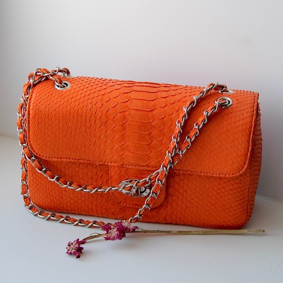 Orange Genuine Python Skin Bag Exotic Lethaer Bags Leather 