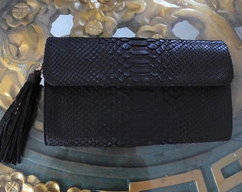 Echte Pythonleder edel flache Clutch mit Schulter Kette | eleganter Abendfrauen Geldbeutel | Designer Ledertaschen | kleine Schlangen Schultertasche
