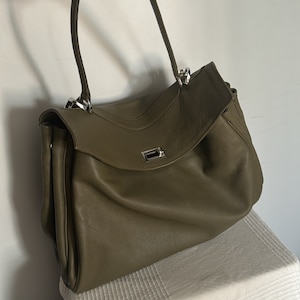 Echtleder khaki edle Designer Frauentasche | Alltagstasche | elegante Tasche