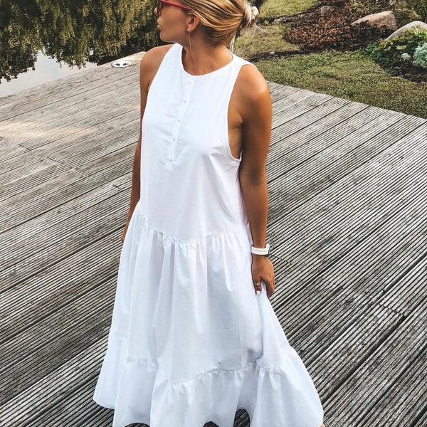 Long Cotton Oversized Summer White Dress | Pink Dress Long | Resort Wear Dress | Elegant Summer Loose Dress | Classy Summer Dress Big