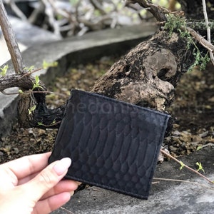 Portefeuille plat pour hommes en peau de python véritable | Porte-monnaie en cuir exotique | Cadeau pour lui | pinces à billets et portefeuille | Portmone noir fait main