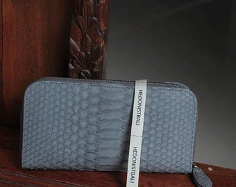 Echte Pythonleder Geldbörse | Geldbeutel aus Echtleder Groß Unisex | Python Leder Geldbörse Organizer Grau Frau | Geld Dokumentenhalter