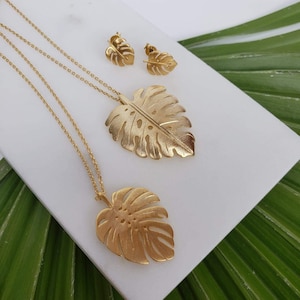 Monstera Leaf Necklaces + Earrings