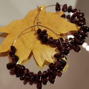 Gold Filled Garnet Chip Hoop Earrings