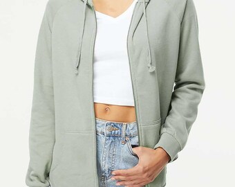 Women’s Wave-Wash Zip Hoodie – Garment Washed & Single-Dyed | Custom Print / Blank | Scoop Hem Fit