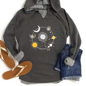 Celestial Sun Hoodie, Stars and Moon Hoodie for Women, Ultra Soft Women's Fit Hoodie, Moon Planets Orbit Hoodie Gift