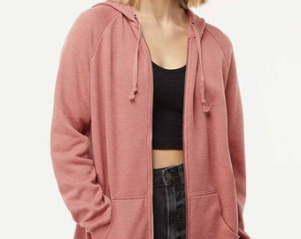 Women's Zip Hoodie, Ultra Soft Hoodies for Women, Round Hem Zip Hoodie for Women, Raglan Sleeve Zip Hoodie, Pastel Hoodie for Women