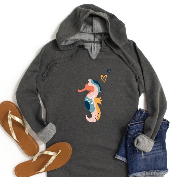 Comfort Colors Boho Hoodie, Boho Seahorse Hoodie, Comfy Oversized Hoodie, Boho Style, Colorful Seahorse, Seahorse Hoodie Gift, Boho Hoodie