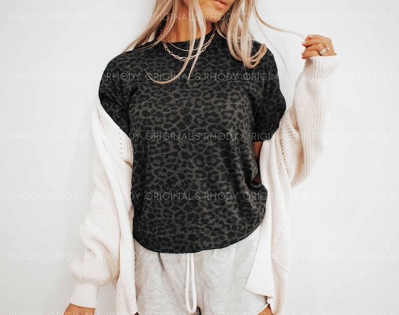 LAT Leopard Tee, Soft Leopard Print TShirts for Women, Natural Leopard Ringspun Cotton T-Shirts, Women's Tees Basics, Blank Womens Tees 6901