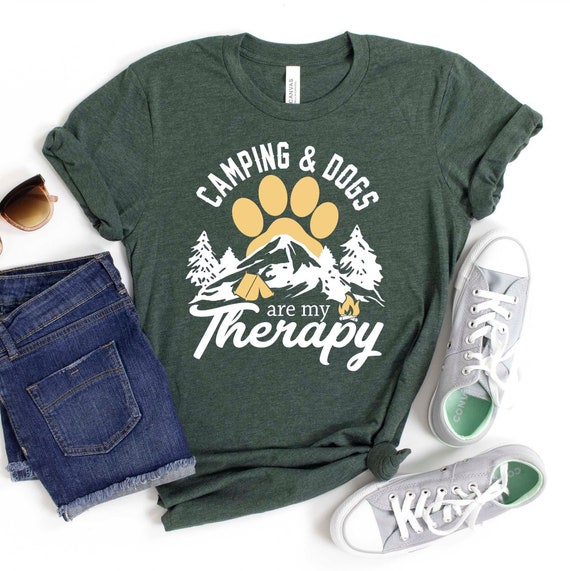 Camping And Dogs Are My Therapy Camper Rv Dog Paw Print T-Shirt Camping And Dogs Are My Therapy Camper Rv Dog Paw Print T-Shirt