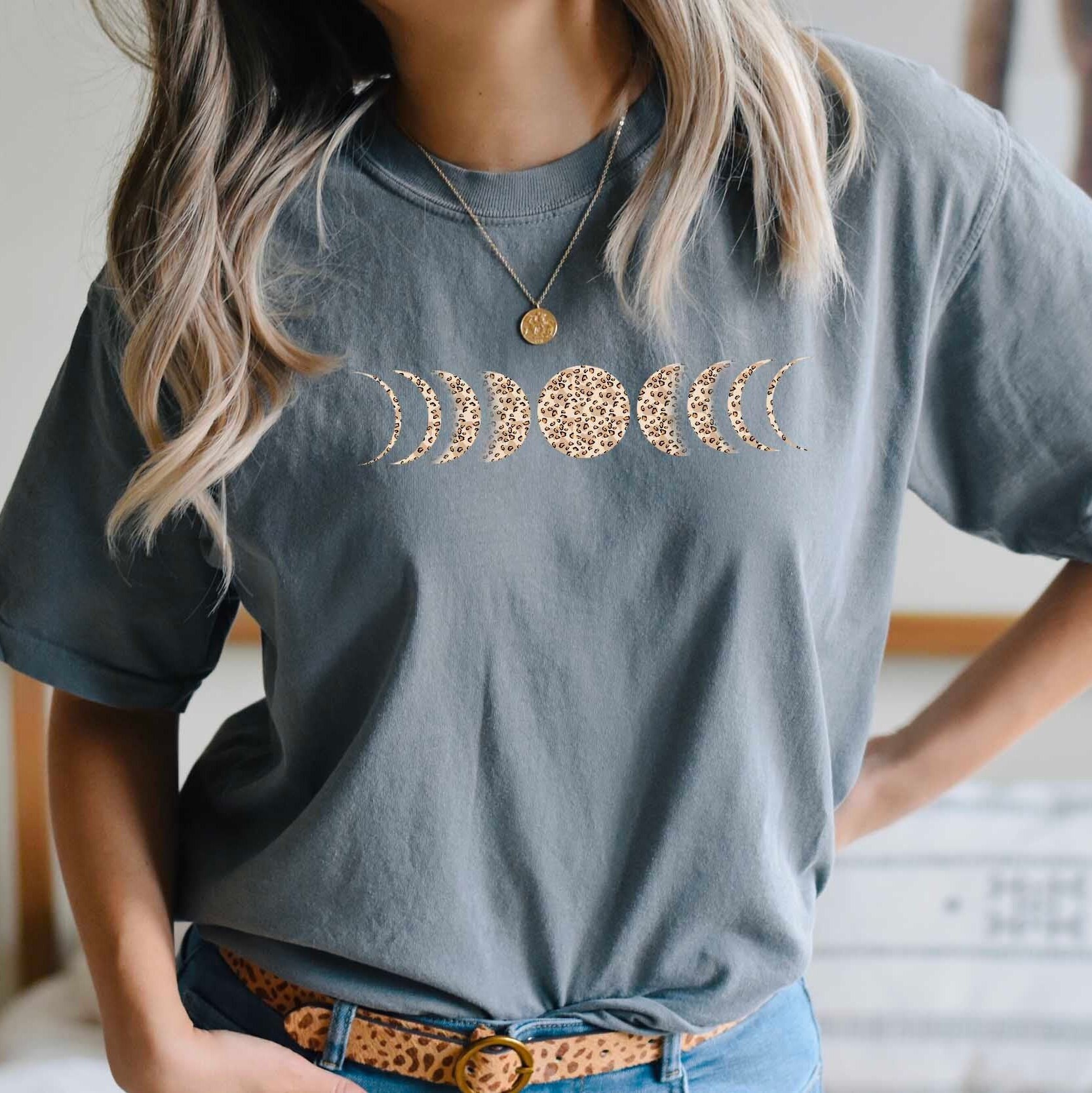 Comfort Colors Moon Phases Shirt Celestial Leopard Boho - Etsy