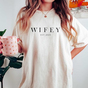 Comfort Colors Wifey Shirt, Wifey Established 2023 Shirt, Engagement Gift Wifey, Oversized Ivory Tee for Bachelorette, Engagement Gift Wife