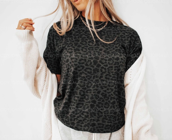 Leopard Print Ringspun Cotton Tee | Soft Blank T-Shirt | Casual Animal Print Top LAT 6901