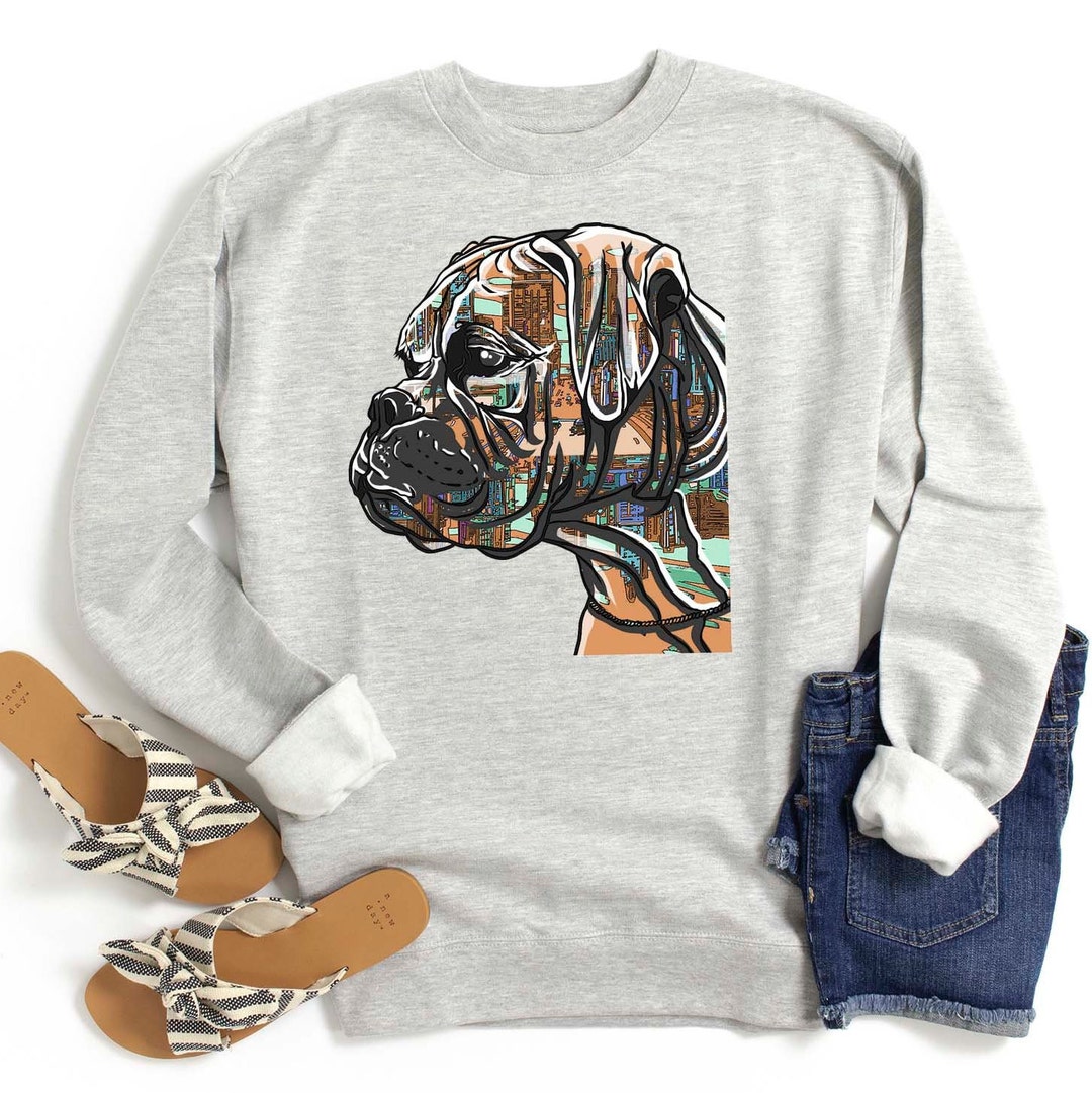 Boxer Sweatshirt, Colorful Boxer Dog Sweatshirt for Women, Boxer Owner