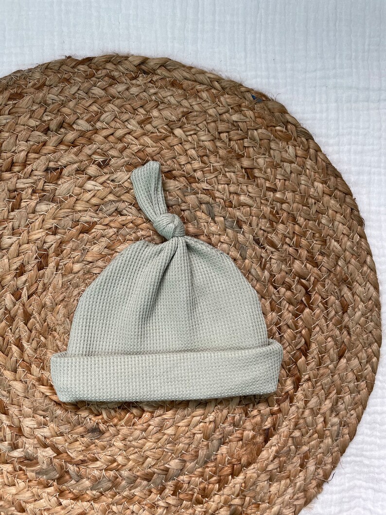 Sage Green Waffle Knit Baby Hat Topknot Gender Neutral Etsy