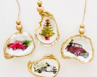 Golden Decoupage Oyster Ornament- Christmas