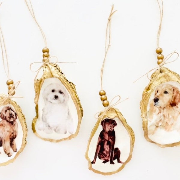 Golden Decoupage Oyster Ornament - Dogs