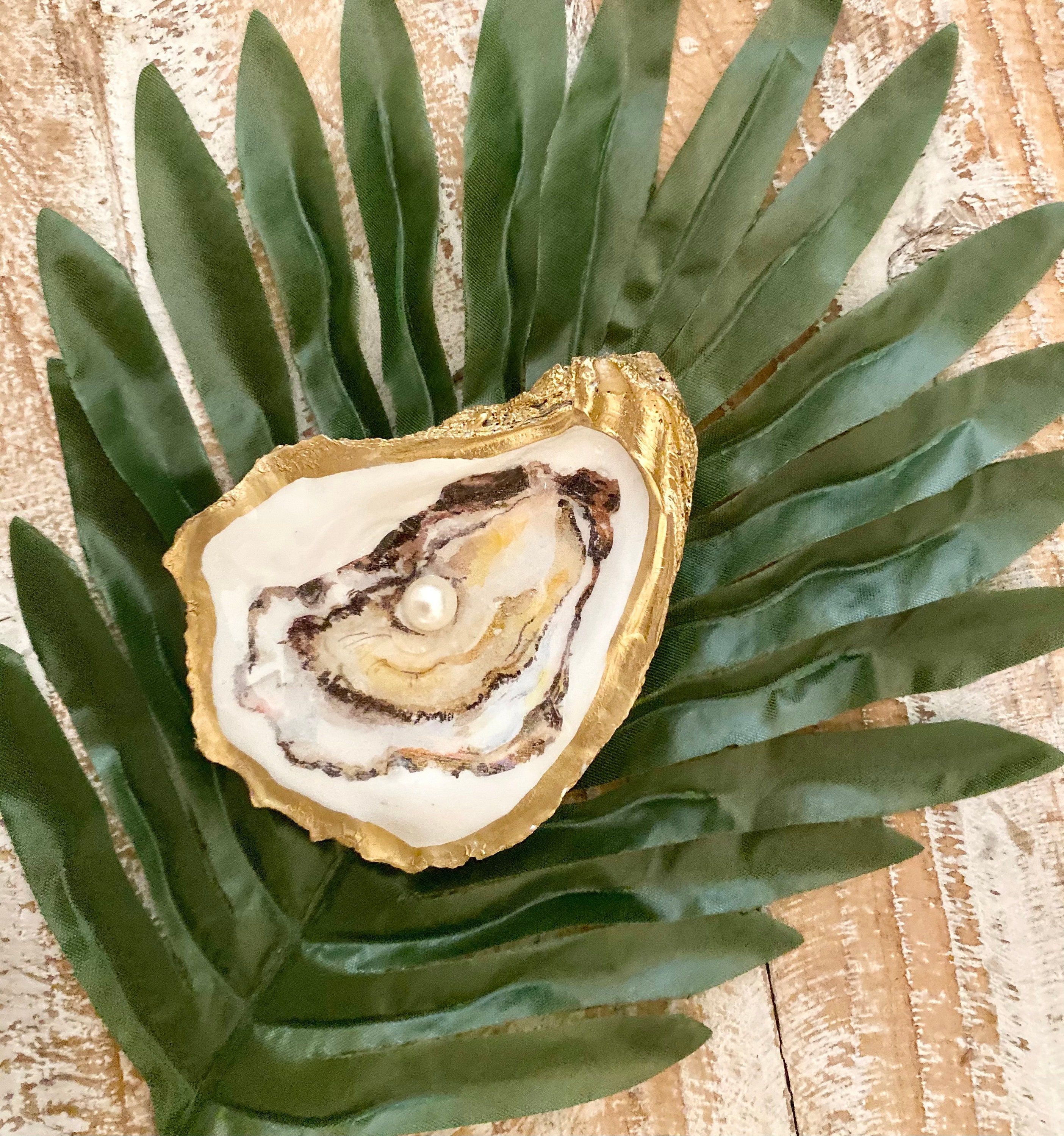 Decoupage Golden Oyster Shell - Oyster & Pearl in an Oyster