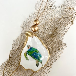 Decoupage Golden Oyster Shell - Sea Turtle