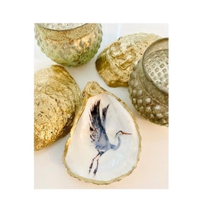 Golden Decoupage Oyster Trinket Dish or Ornament - Flying Heron