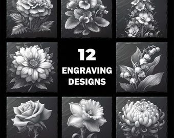 12 Birth Month Flower Laser PNG | Slate Coaster Engraving Files | Floral Birthday Gift