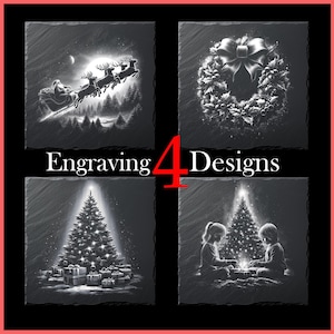Conjunto de PNG de gravação a laser de Natal, trenó de Papai Noel, guirlanda, árvore e crianças com designs de presentes para gravação em ardósia, download digital para Glowforge