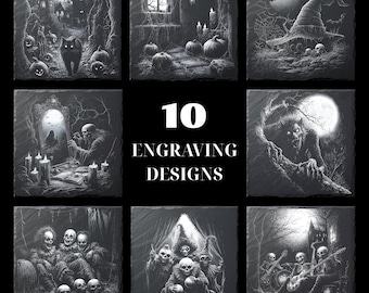 10 Spooky Gothic PNG Clipart Set Designs for Engraving Digital Download for Slate Coaster, Glowforge, LightBurn, XTool, Commercial Use