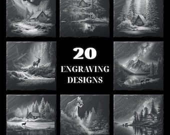 20 Nature Laser Engraving Designs - Forest & Wildlife for Slate Coasters, Commercial Use