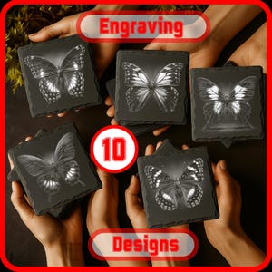 10 Butterfly Engraving PNG Bundle for Engraving Digital Download for Slate Coaster, Glowforge, LightBurn, XTool, Commercial Use