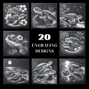 20 Sea Turtle Slate Laser Burn PNG Bundle, Engrave File, Slate Coasters Files PNG for Engraving, Commercial Use, Glowforge, Digital File