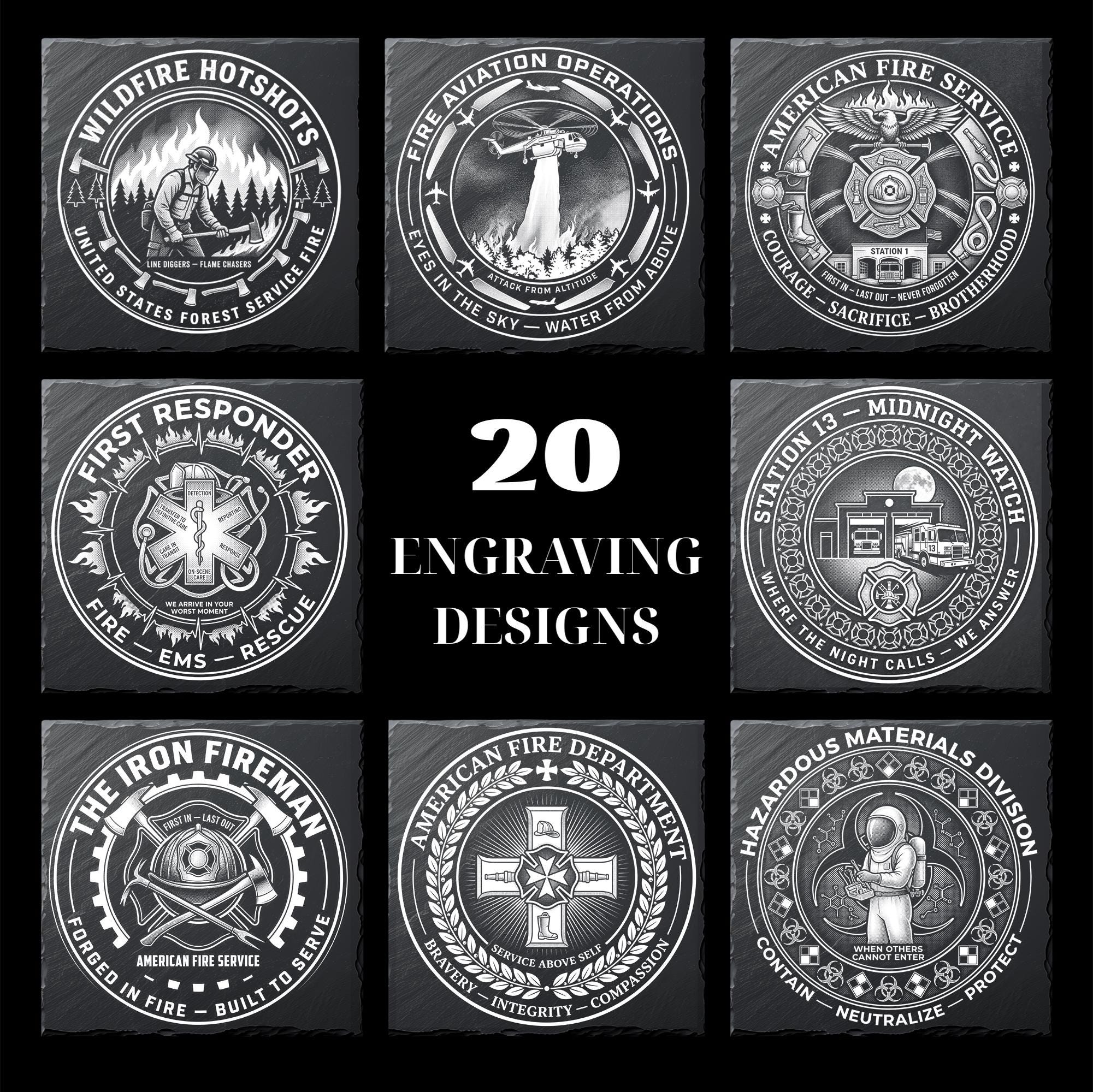 First Emblems 20 Firefighter First Responder Emblems PNG for Slate Coasters, Memorial ...