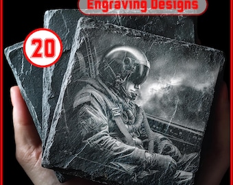 Posavasos de pizarra con grabado de jet, set de héroes de la aviación, diseños de pilotos de combate, uso comercial de Glowforge, archivos para posavasos