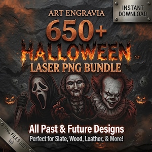 650+ Halloween PNG Mega Bundle, Witch Pumpkin Skeleton Designs, Spooky Slate Coaster Laser Engraving Files for Glowforge xTool