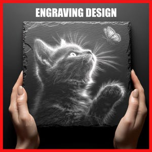 Cat and Butterfly Engraving Slate Coaster Art for Engraving Digital Download Graphics Designs for Slate Coasters Laser Engraving Glowforge