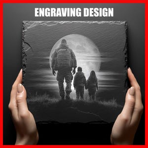 Moonlit Soldier with Patriotic Family Scene Digital Download PNG Graphics Designs for Slate Coasters Laser Engraving Glowforge