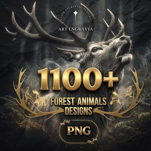 1110+ Wildlife PNG Bundle | Slate Coaster Engraving | Deer Elk Rabbit Moose