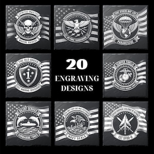 Paquete de imágenes PNG para grabado láser de unidades de élite del ejército estadounidense / 20 archivos de posavasos de pizarra con parches / Glowforge xTool
